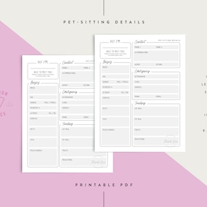 Pet-Sitter / Dog-Sitter / Cat-Sitter / Info Sheet / Printable / Instant Download / U.S. Letter Size / 8.5&quot; x 11&quot;
