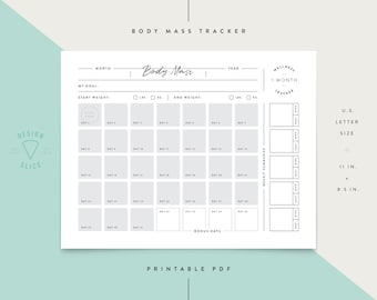 Weight Loss Calendar / Body Mass Tracker / Printable / Instant Download / PDF / U.S. Letter Size / 8.5" x 11"