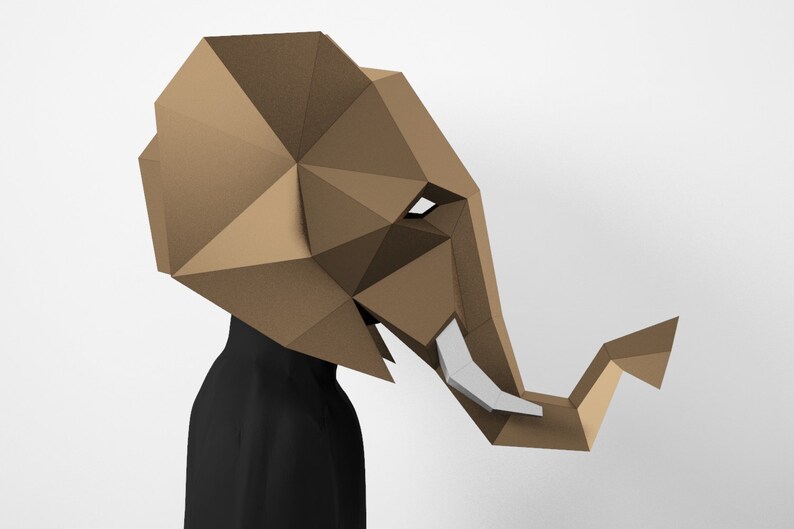 Pdf Template 3D Mask Elephant Mask DIY Low Poly Mask Paper Craft Mask