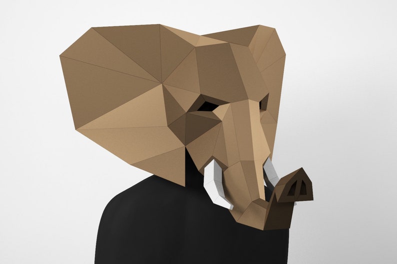 Pdf Template 3D Mask Elephant Mask DIY Low Poly Mask Paper Craft Mask