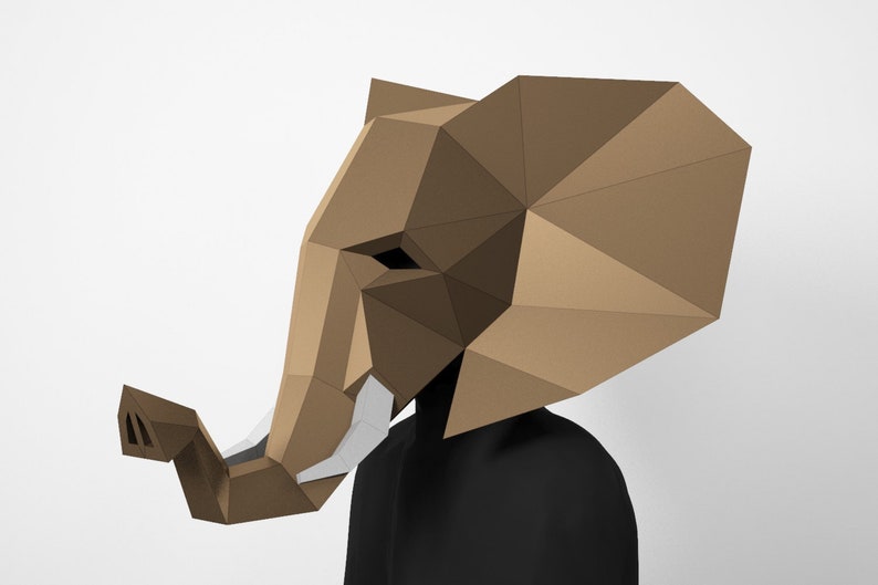 Pdf Template 3D Mask Elephant Mask DIY Low Poly Mask Paper Craft Mask