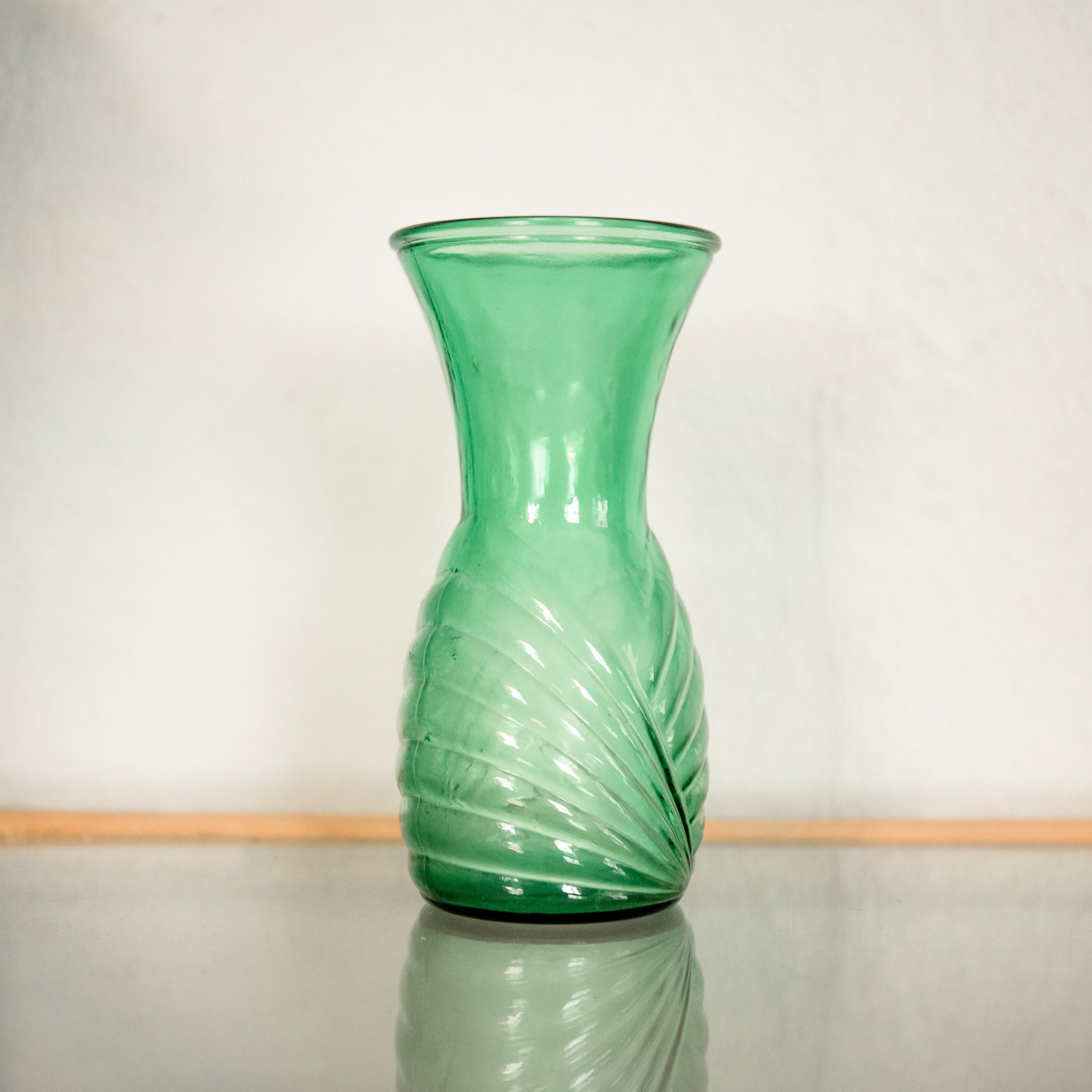 Vintage MCM Art Deco Vase Clear Green Depression Glass | Etsy