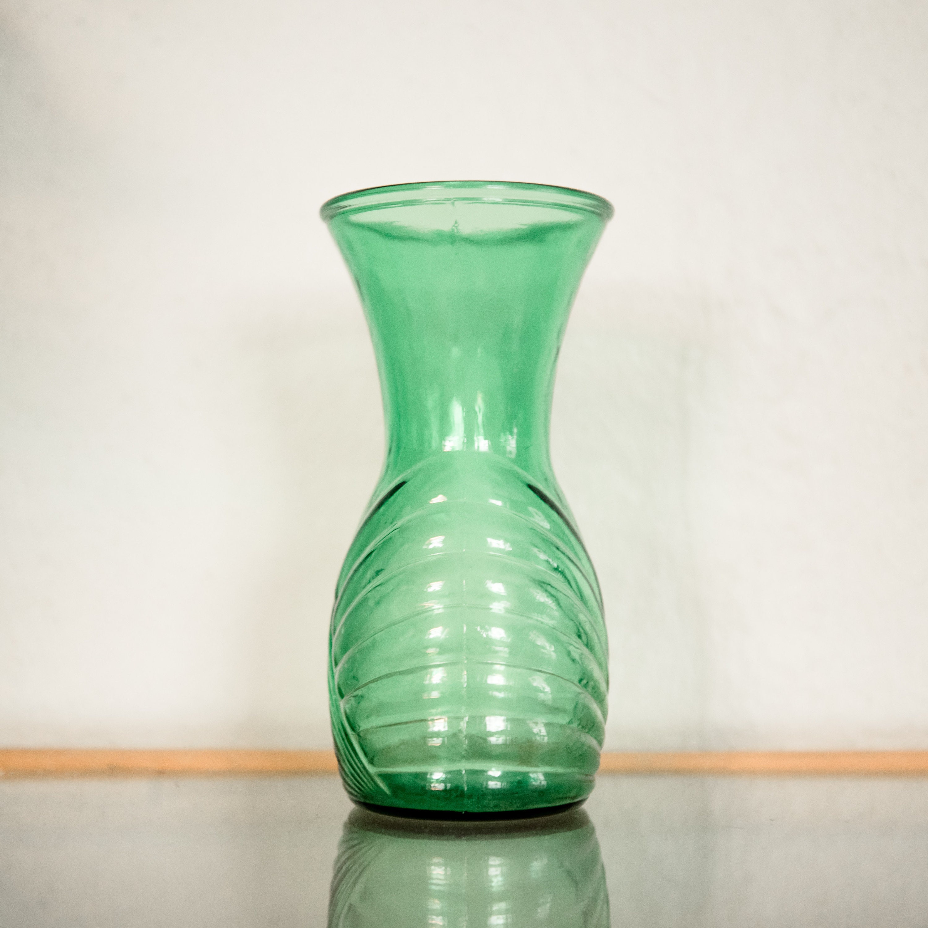 Vintage MCM Art Deco Vase Clear Green Depression Glass | Etsy