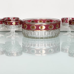 Vintage Fruit Salad Set Crystal Fruit Salad Set One Bowl Six Cups For Fruit Salad Pure Gold Decorations