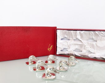 Bugatti Silver Plated Duck Place Card Holders - Set of 6 Vintage