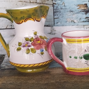 Ceramic jug and cup - Hand-painted Deruta Ceramics - Deruta jug and cup
