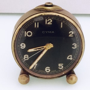 Vintage CYMA Alarm Clock Art Deco Cyma Swiss Made 7 Jewels 50s