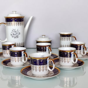Porcelain Coffee Set 17 Pieces &quot;Josefina Loucky&quot; Made in Czechoslovakia 80s