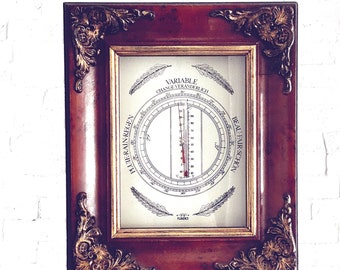 Vintage Barometer Thermometer Framed Weather Station Barometer Thermometer Important Wooden Frame With Gold Friezes
