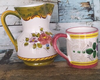 Ceramic jug and cup - Hand-painted Deruta Ceramics - Deruta jug and cup