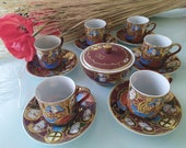 Moriage Satsuma Demitasse - Set handpainted - Japanese porcelain 14 pieces - Free shipping