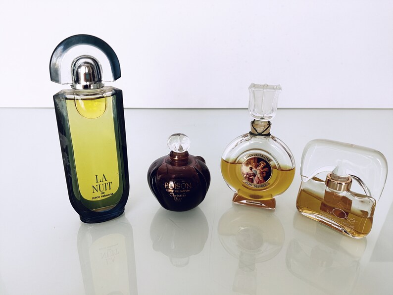 Four Small Factice Bottles, Various Dummy Poison, J' ai Osé, Bal a Versailles, La Nuit No perfume Inside image 8