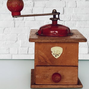 Vintage Italian Coffee Grinder Wooden Coffee Grinder Crank Coffee Grinder
