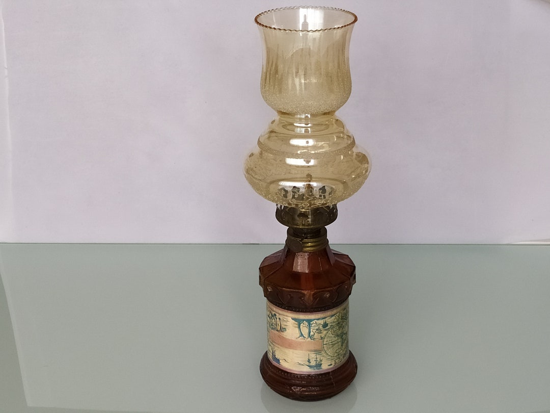 Vintage Oil Lamp Oil Glass Lamp Dark Amber Oil Lamp Etsy