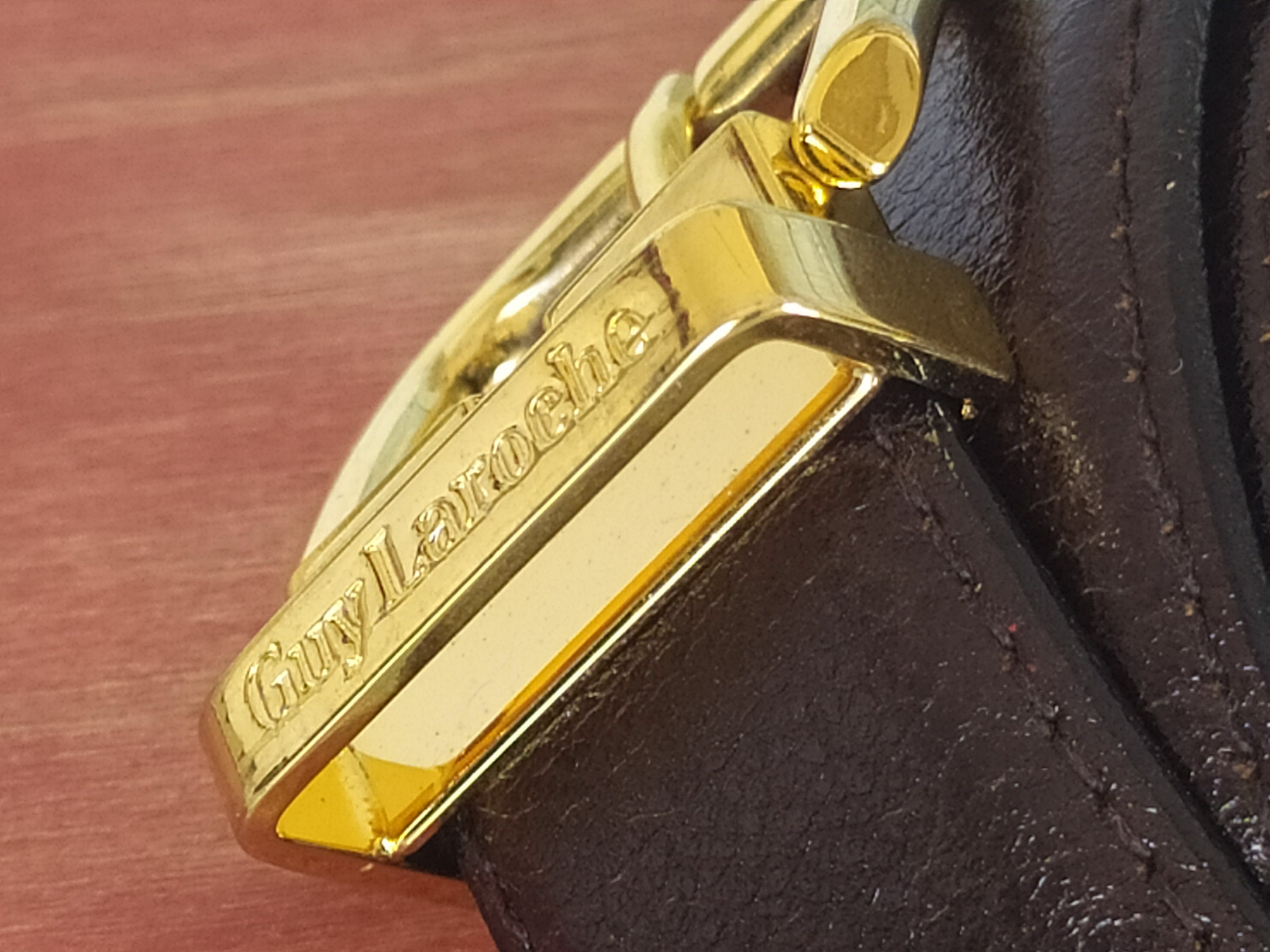 Vintage French Guy Laroche Leather Belt, Kelly Green, Gold Hardware, Adjustable Guy Laroche Paris Brown Leather Belt With Gold Buckle - Etsy main image 3