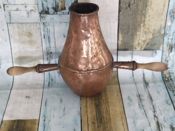 銅製ポット　桶　置物　古道具 ヴィンテージ銅ポット 木製ハンドル付き銅アンフォラ - Etsy 日本