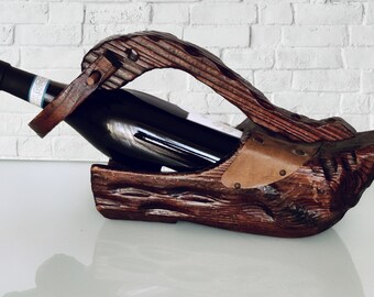 ヴィンテージ木製クロッグ型ワインボトルホルダー、手彫り - Etsy 日本
