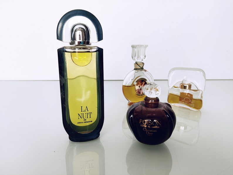 Four Small Factice Bottles, Various Dummy Poison, J' ai Osé, Bal a Versailles, La Nuit No perfume Inside image 7