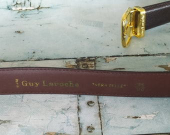 Ceinture Vintage Guy Laroche En Cuir Noir Véritable - Taille 70 - Fabriquée En France