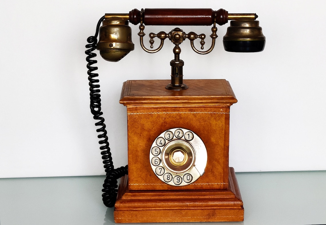 Vintage Desk Phone Retro Style Table Phone Leather Covered Etsy