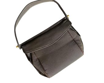 Ronay Vintage Black Handbag with Burgundy Piping