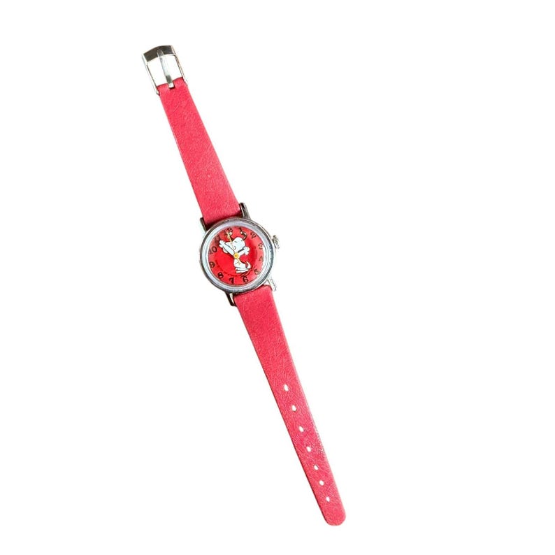 Vintage Snoopy Peanuts Girls Wristwatch Red Dial Red Strap Cartoon Analog Watch - As Is image 1