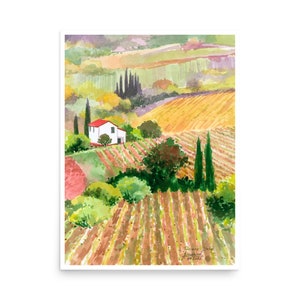 Tuscany art Poster Italy watercolor art Print from original painting by AnaMuStudio