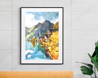 オーストリア　ハルシュタット市 水彩画　SHO オーストリア ハルシュタット市 水彩画 SHO - メルカリ