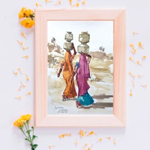 Indian Watercolor painting Rajasthani woman original watercolor by AnaMuStudio