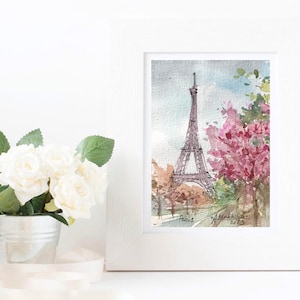 Paris ACEO Painting France ORIGINAL watercolor Eiffel Tower Mini artwork by AnaMuStudio