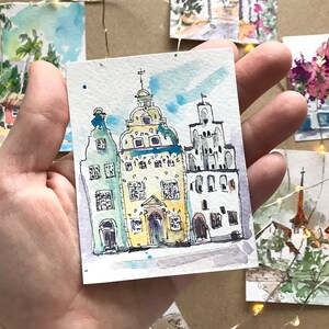 Latvian art ACEO Riga souvenir Painting Original Miniature artwork 2.5x3.5 inch Watercolor art European city