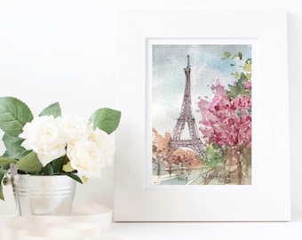 Paris ACEO Painting France ORIGINAL watercolor Eiffel Tower Mini artwork by AnaMuStudio