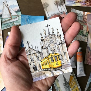 Portugal art ACEO Mini watercolor Original painting Miniature artwork by AnaMuStudio