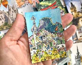 Barcelona ACEO Painting hand painted Original Spain watercolor Miniature artwork by AnaMuStudio