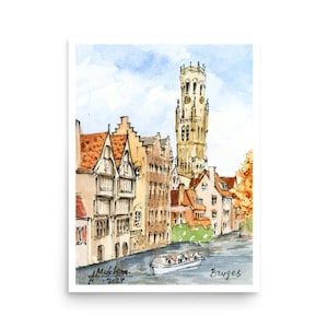 Brugse kunstafdruk Belgische muurkunstposter van origineel aquarelschilderij van AnaMuStudio