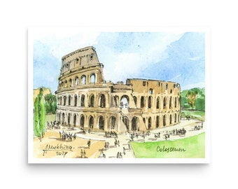 Colosseum art print Rome Italy Poster from original watercolor painting by AnaMuStudio