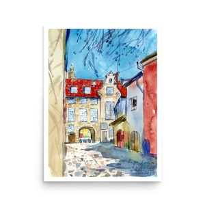 Latvian art PRINT Riga Swedish Gate POSTER from original watercolor painting by AnaMuStudio