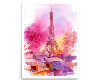 Póster de acuarela de París con la Torre Eiffel, impresión artística a partir de la acuarela original de Anastasia Mukhina