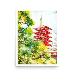 Kyoto art print Japan Poster from original watercolor by AnaMuStudio