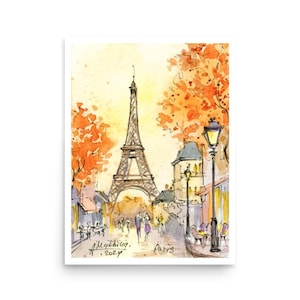 Impressão artística em aquarela de Paris Torre Eiffel pôster de outono da pintura em aquarela original de Anastasia Mukhina