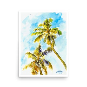 Florida watercolor art print Poster from original painting Palm trees Sunny art by AnaMuStudio
