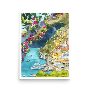 Amalfi watercolor art print Italy Poster from original hand pained artwork by AnaMuStudio