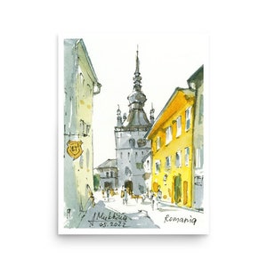 Romania Poster Romania wall art print from originally hand painted watercolor by AnaMuStudio