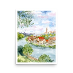 Switzerland art print Bern Poster watercolor wall art from original painting by AnaMuStudio