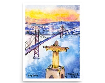 Lisbon watercolour Poster Portugal art print from original watercolor by AnaMuStudio