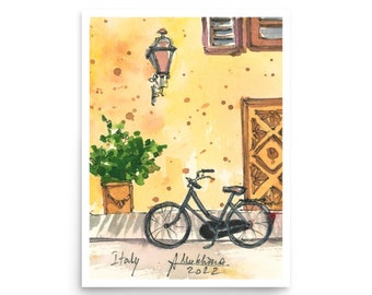 « Poster Italie Impression d'art italien de vélos de rue à partir d'une aquarelle originale » par AnaMuStudio