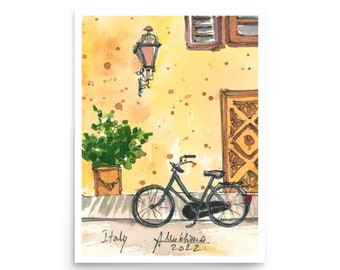 Italien Poster Italienisches Straßen Fahrrad Kunstdruck von original Aquarell von AnaMuStudio