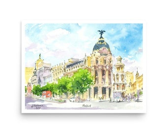 Madrid Poster Stampa ad acquerello spagnola dal dipinto originale