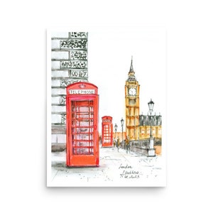 London painting watercolor art PRINT London Poster from original painting by AnaMuStudio