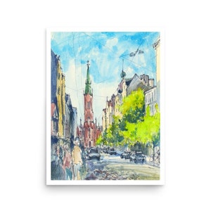 Latvian art print Riga Poster from original watercolor painting by AnaMuStudio